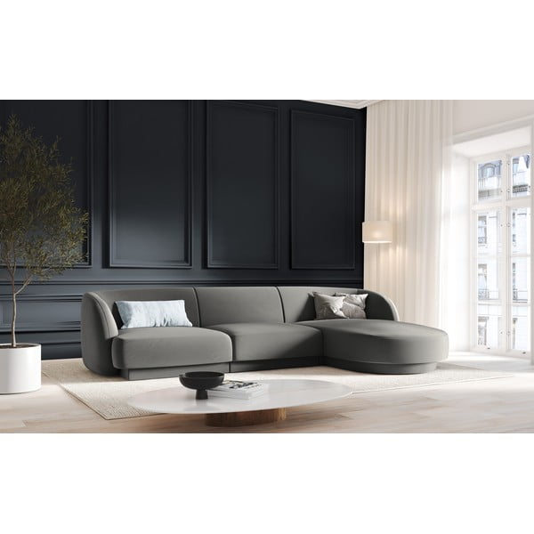 Ъглов диван от сиво кадифе (десен ъгъл) Miley - Micadoni Home-image-1