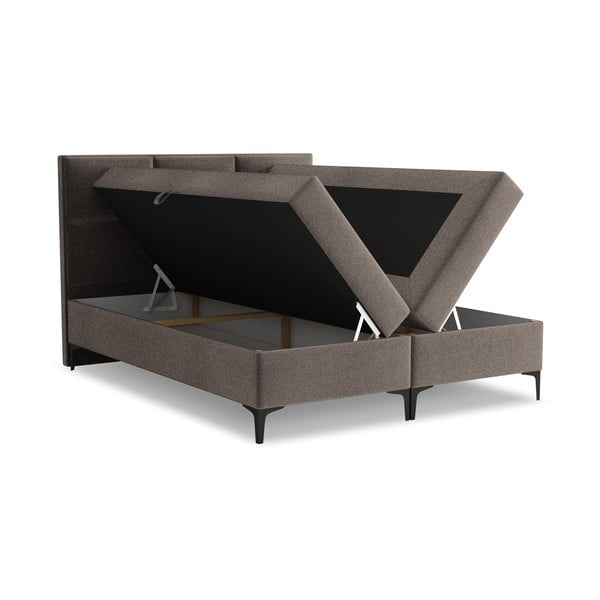 Кафяво боксспринг легло 180x200 cm с място за съхранение Pakalana – Makamii-image-1