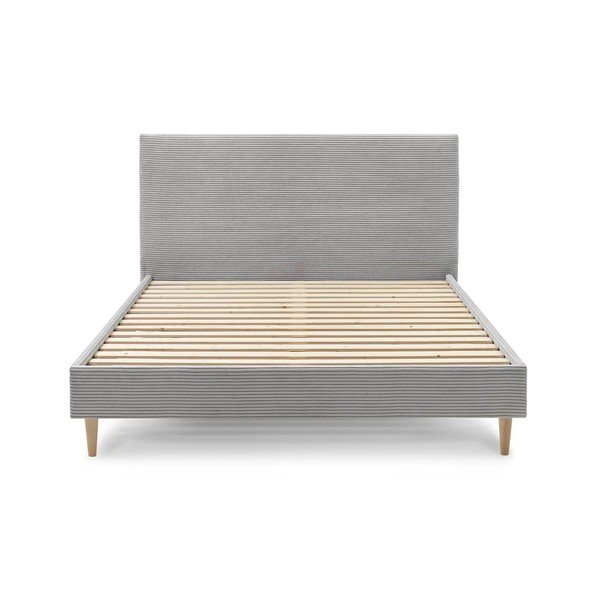 Светлосиво тапицирано двойно легло с решетка 160x200 cm Anja - Bobochic Paris-image-1