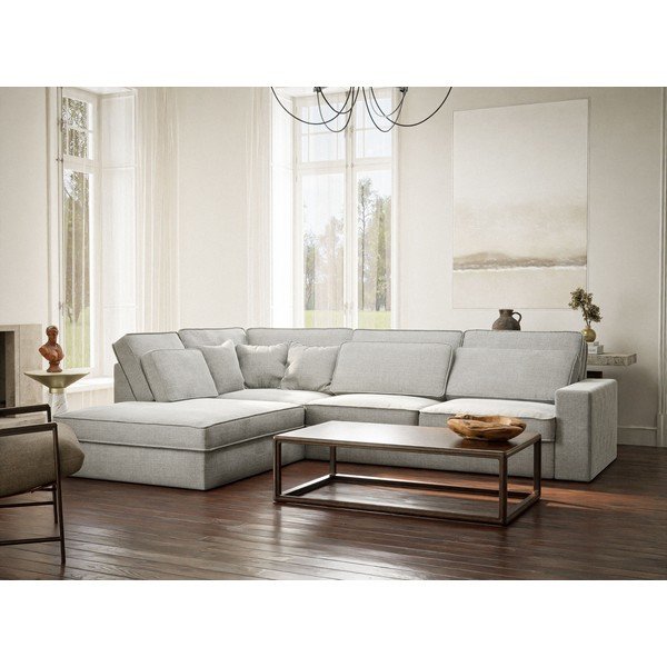 Светлосив шенилов ъглов диван (ляв ъгъл/L форма) Kirou – Maison de Rêve-image-1