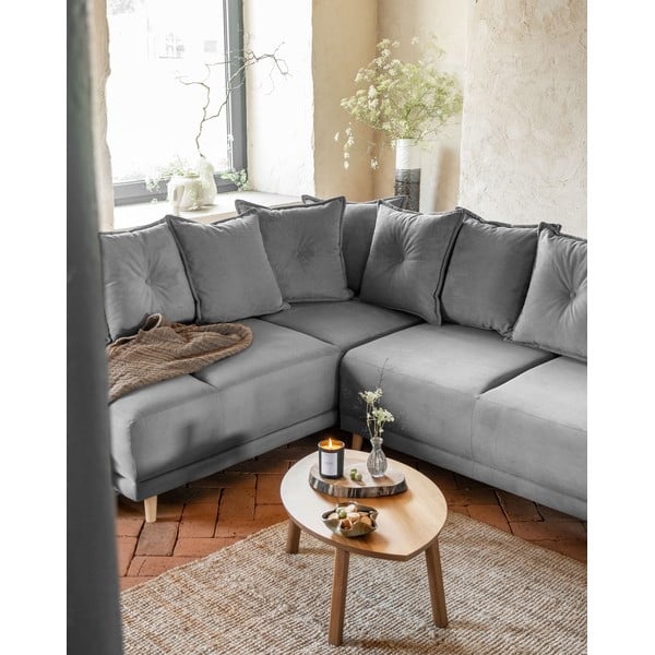 Ъглов разтегателен диван от сив велур (ляв ъгъл/"U") Lazy Lukka - Miuform-image-3