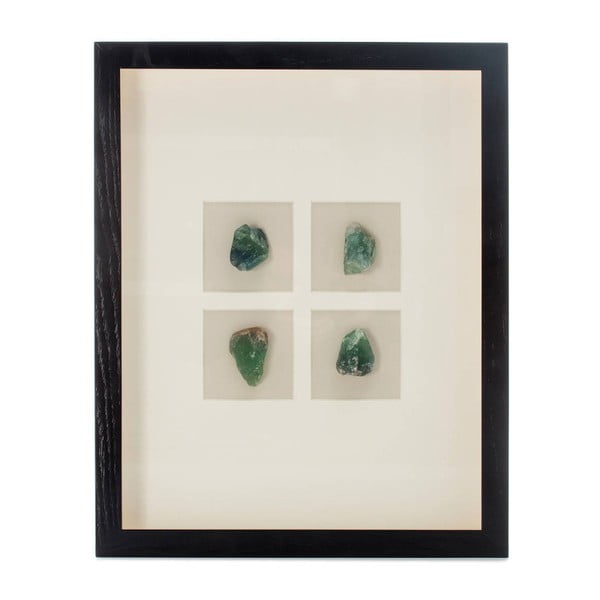 Nástěnná dekorace v rámu s 4 zelenými nerosty Vivorum Mineral, 51,5 x 41,5 cm