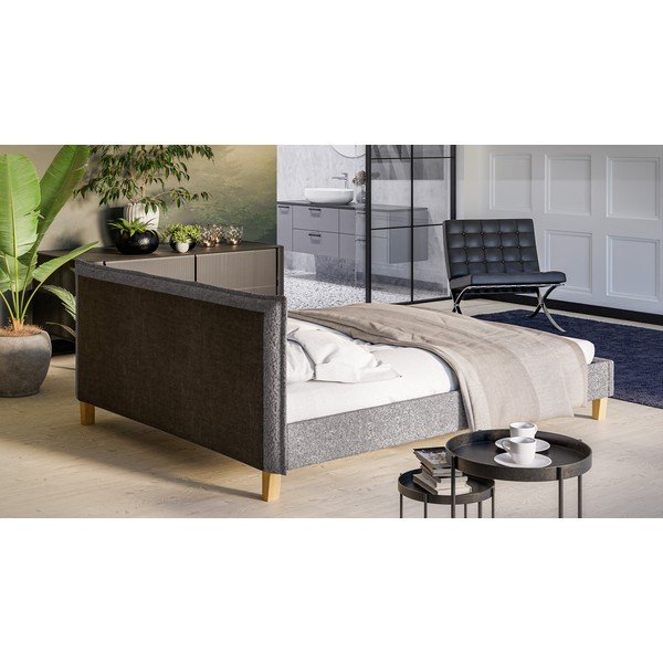 Сиво тапицирано двойно легло с решетка 160x200 cm Tina - Ropez-image-3