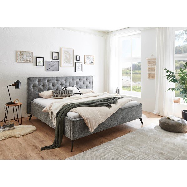 Сиво двойно легло 180x200 cm тапицирано без ламелно дъно Alicante – Meise Möbel-image-1