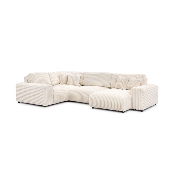 Кремав ъглов диван от рипсено кадифе (ляв ъгъл U форма) Justin – Ropez
