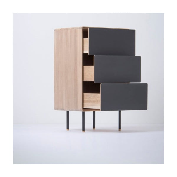 Черен/естествен висок скрин от масивен дъб 60x100 cm Fina – Gazzda-image-1