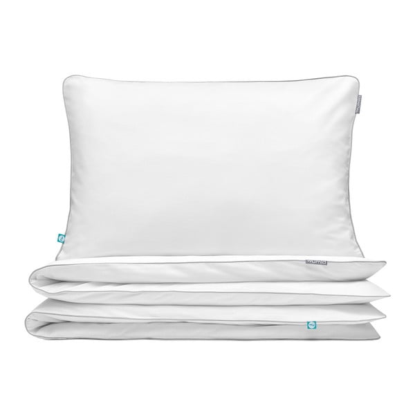 Бяло памучно спално бельо със сив кант за единично легло , 160 x 200 cm - Mumla