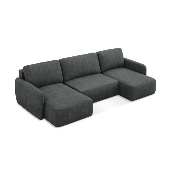 Тъмносив шенилов разтегателен ъглов диван с място за съхранение (U форма) Lilo – Makamii-image-2