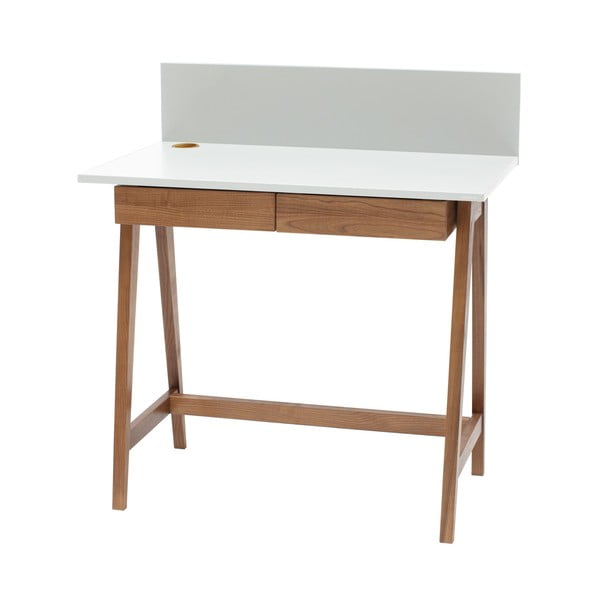 Бяло бюро с основа от ясенова дървесина Luka Oak, дължина 85 cm Luka Oaka - Ragaba