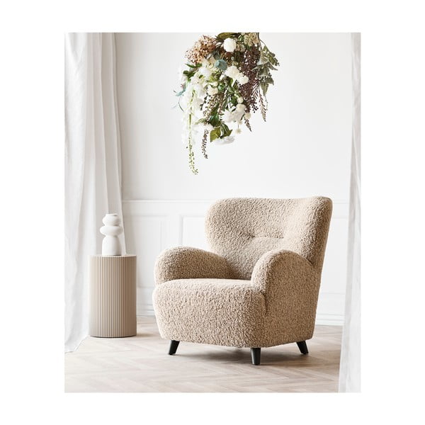 Светлокафяво кресло от прежда с примки от букле Lunaro – House Nordic-image-1