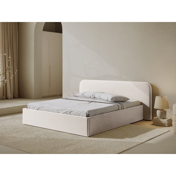 Двойно тапицирано легло с място за съхранение с включена подматрачна рамка в цвят слонова кост 200x200 cm Elizabeth – Micadoni -image-1