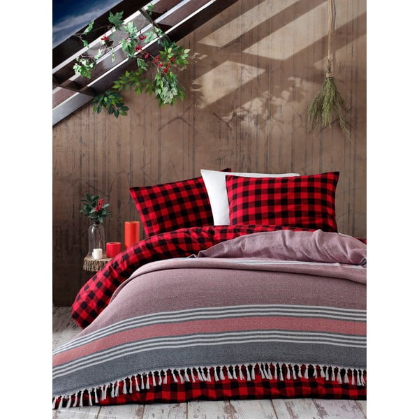 Червена памучна покривка за легло EnLora Home Örtüsü, 220 x 240 cm Anna Yatak - Mijolnir