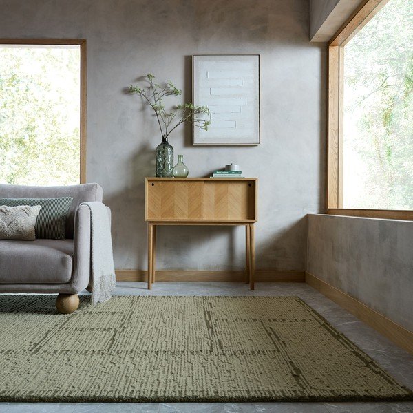 Зелен ръчно изработен вълнен килим 160x230 cm Harris Modula Wool – Flair Rugs-image-1