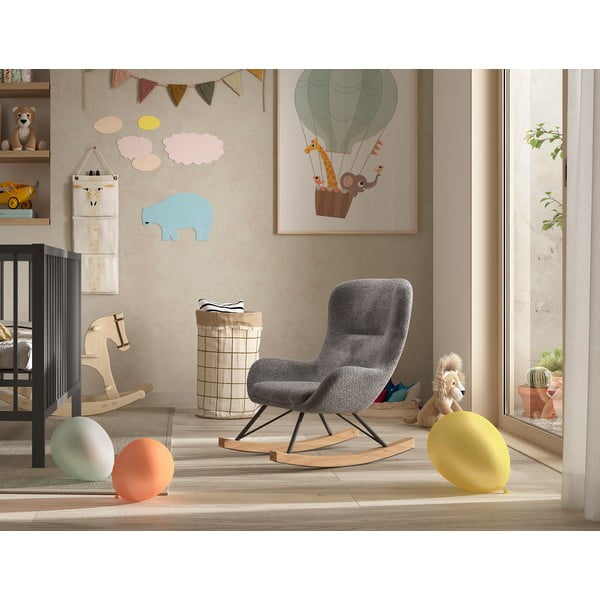 Сив люлеещ се детски стол от плат букле ROCKY – Vipack-image-1