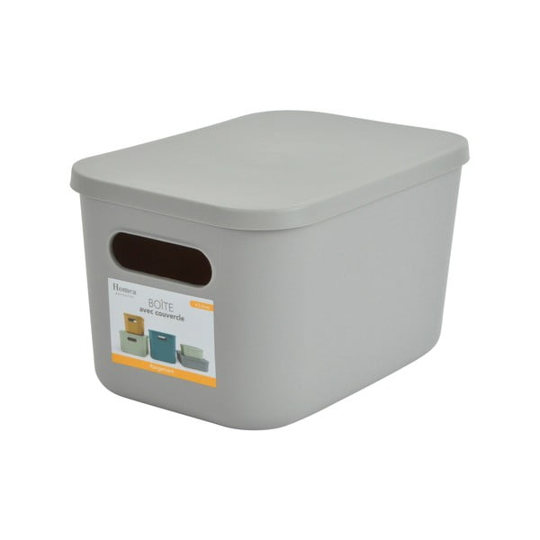 Сива пластмасова кутия за съхранение с капак 24,5x18x15 cm – Homéa-image-3