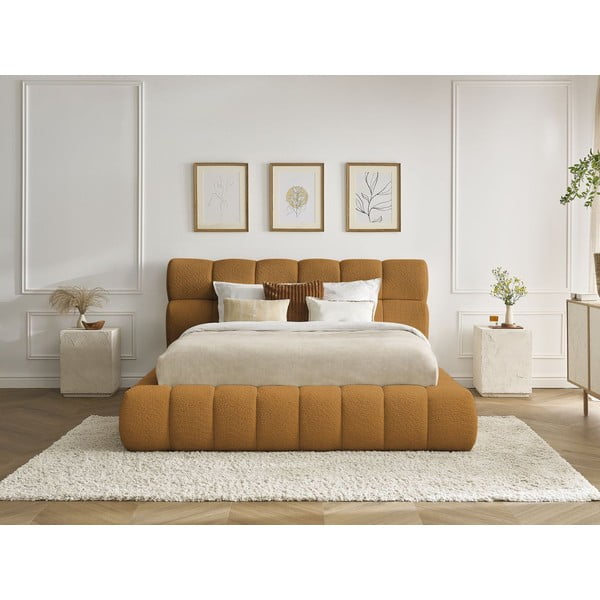 Двойно тапицирано легло с място за съхранение с включена подматрачна рамка в цвят горчица 160x200 cm Mont Blanc – Bobochic Paris-image-1
