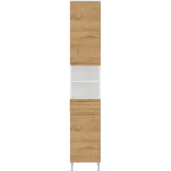 Бял висок шкаф за баня в дъбов декор 34x190 cm Torrance - Germania