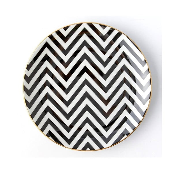 Černobílý porcelánový talíř Vivas Zigzag, Ø 23 cm
