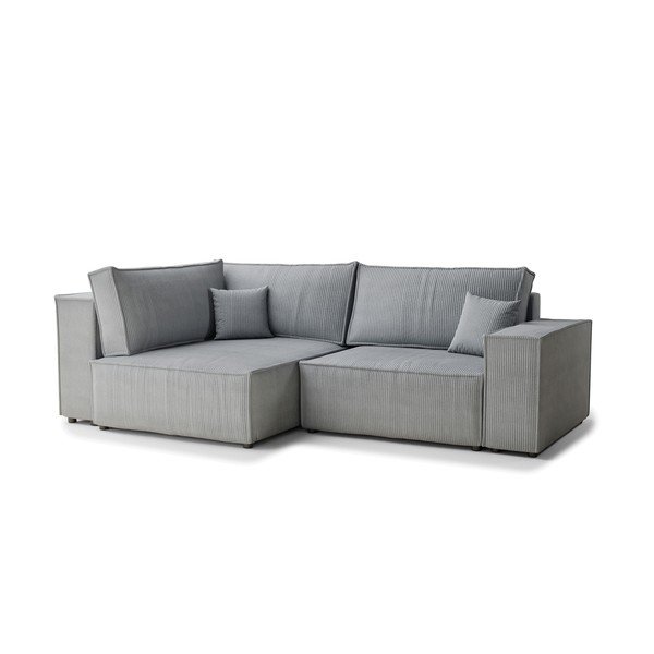 Сив сгъваем/с място за съхранение ъглов диван от рипсено кадифе (ляв ъгъл/L форма) Tonga – Maison de Rêve