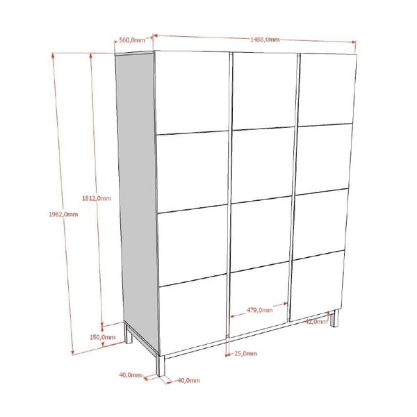 Бял детски гардероб 149x196x58 cm Eva – Vipack-image-2