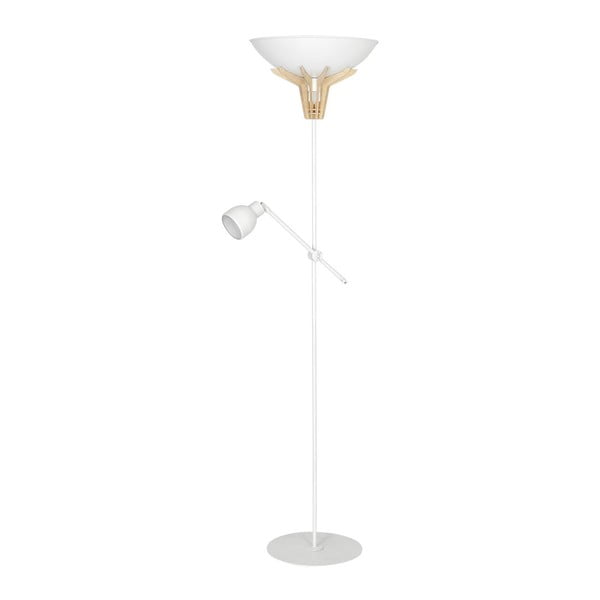 Бяла свободностояща лампа с дървени детайли Fumus - Glimte