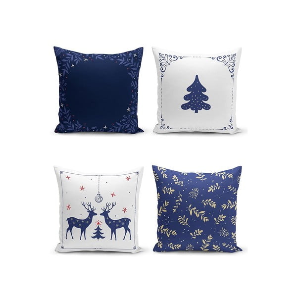 Калъфки за възглавници в комплект от 4 бр. с коледни мотиви 43x43 cm Blue Christmas – Mila Home
