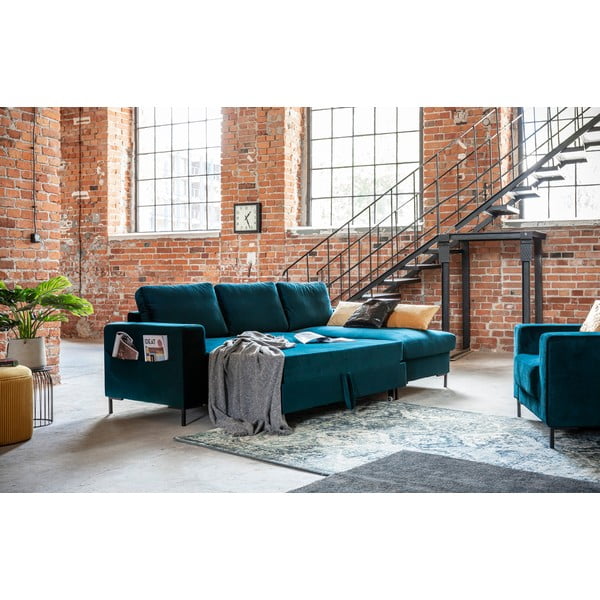 Кадифен разтегателен ъглов диван петролен (десен ъгъл) Lofty Lilly – Miuform-image-4