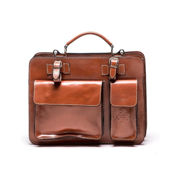 Кафява кожена чанта , 17 x 28 cm - Luisa Vannini