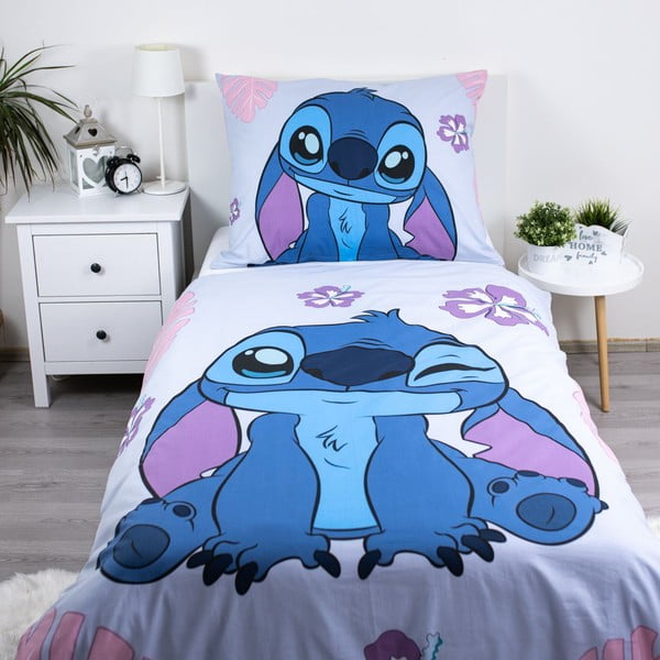 Синьо-лилаво единично памучно детско спално бельо 140x200 cm Lilo and Stitch "Cute" – Jerry Fabrics-image-1