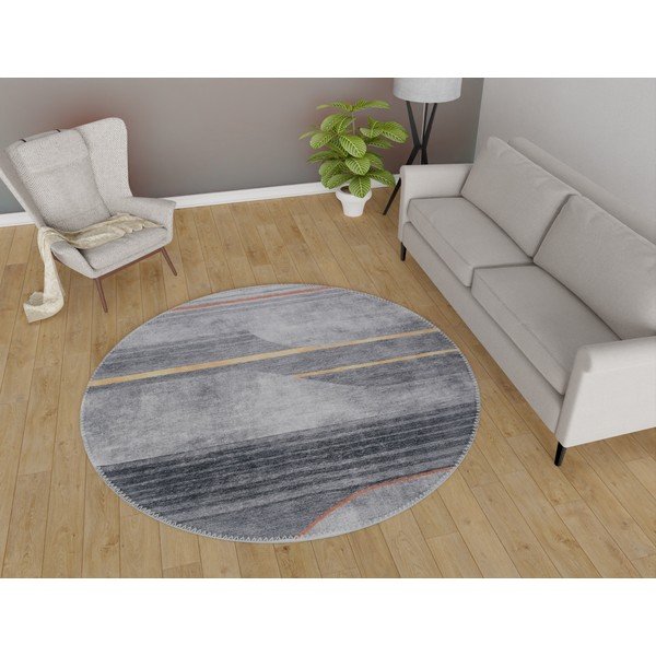 Сив миещ се кръгъл килим ø 120 cm Yuvarlak - Vitaus-image-1