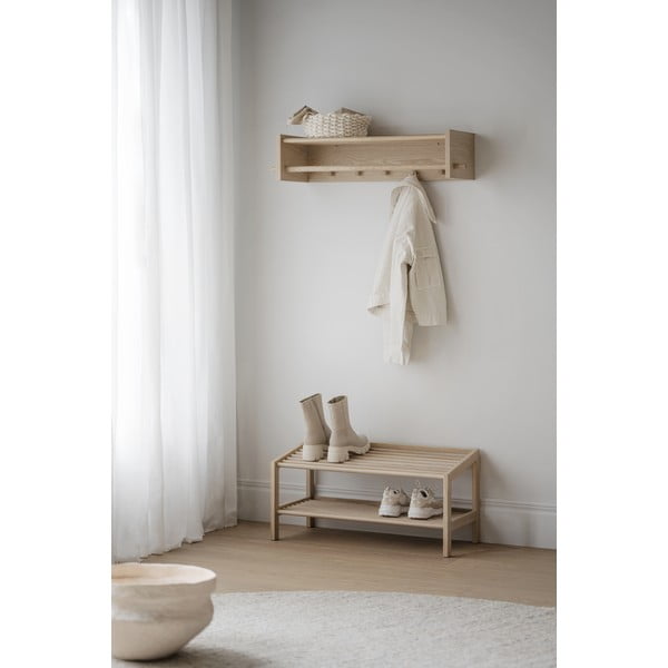 Стенна закачалка с рафт, изработена от дъбова дървесина в естествен цвят Hillmond - Rowico-image-3