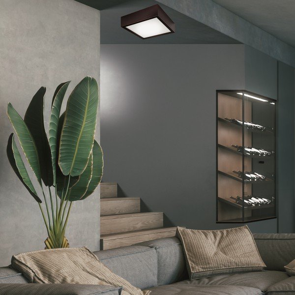 Тъмнокафяво осветително тяло за таван със стъклен абажур 27,5x27,5 cm Quadro – LAMKUR-image-2