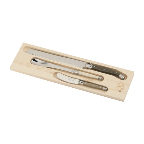 Комплект ножове за закуска от 3 части в дървена кутия за прибори Linen Mix - Jean Dubost