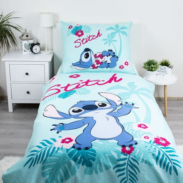 Синьо  единично  памучно детско спално бельо 140x200 cm Lilo a Stitch "Hawaii"  – Jerry Fabrics-image-1