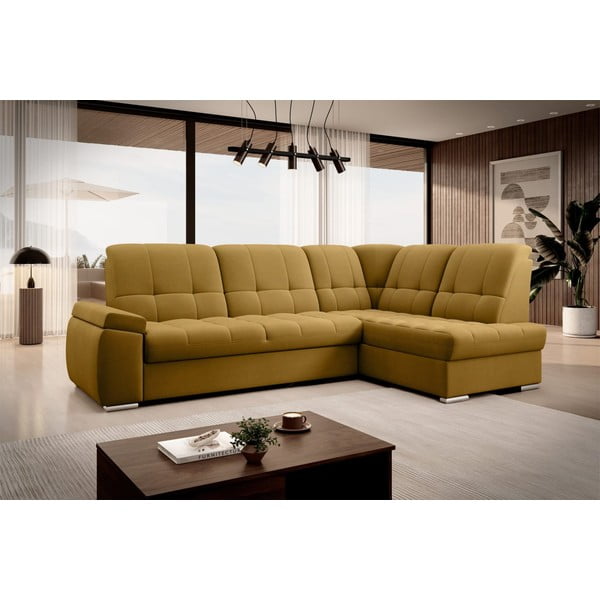 Жълт кадифен разтегателен ъглов диван с място за съхранение (десен ъгъл L форма) Sado – ELTAP-image-4