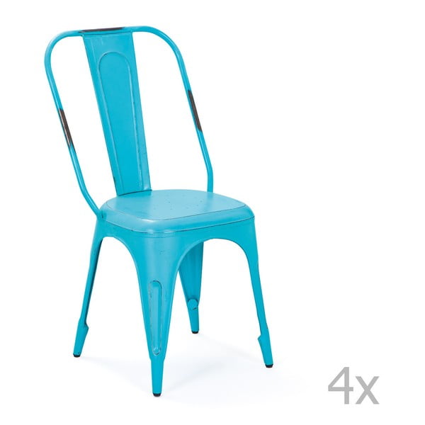 Комплект от 4 метални трапезни стола в тюркоазено Aix - Interlink