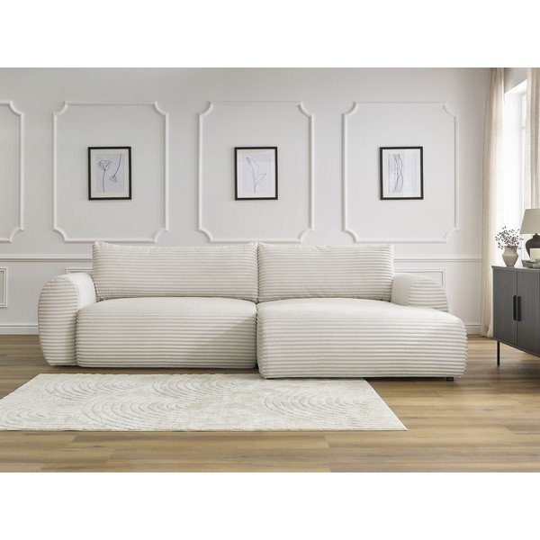 Кремав разтегателен ъглов диван от рипсено кадифе (десен ъгъл) Lucien – Bobochic Paris-image-1