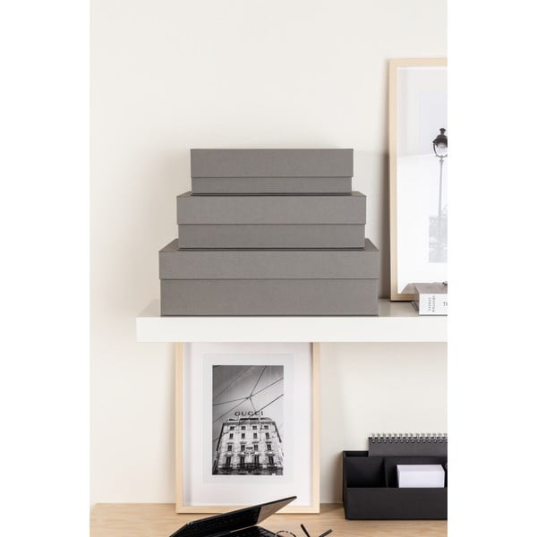 Сиви картонени кутии за съхранение в комплект 3 бр. с капаци 42,5x29,5x13 cm Kian Paper Laminate – Bigso-image-1