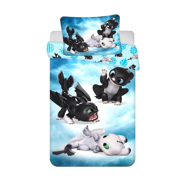 Синьо  памучно детско спално бельо 100x135 cm How to Train Your Dragon "Babies" – Jerry Fabrics