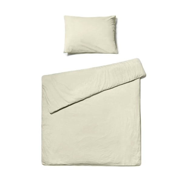 Единично спално бельо от измит памук в цвят слонова кост , 140 x 220 cm - Bonami Selection