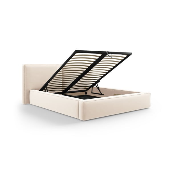 Кремаво тапицирано кадифено двойно легло с място за съхранение с включена подматрачна рамка 200x200 cm Arendal – Cosmopolitan Design-image-2