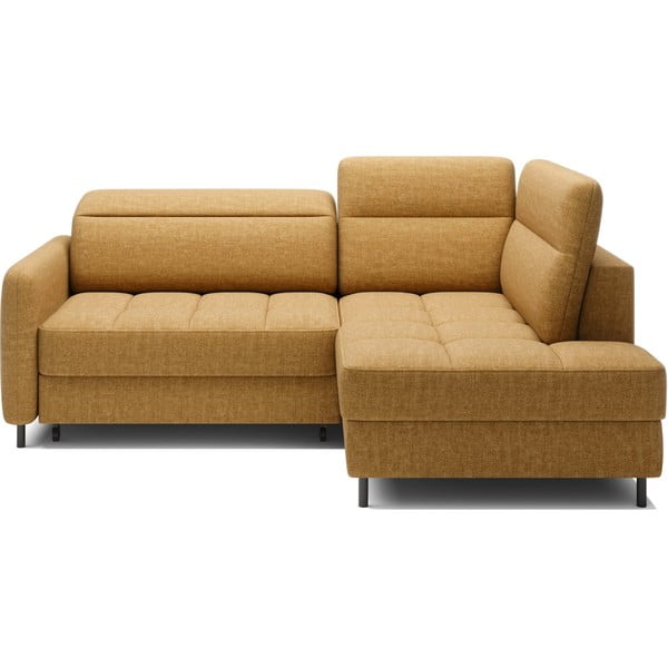 Жълт кадифен разтегателен ъглов диван с място за съхранение (десен ъгъл L форма) Barea – ELTAP