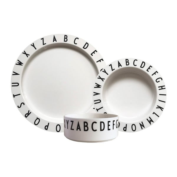 Комплект от 3 части детски бели чинии Eat & Learn - Design Letters