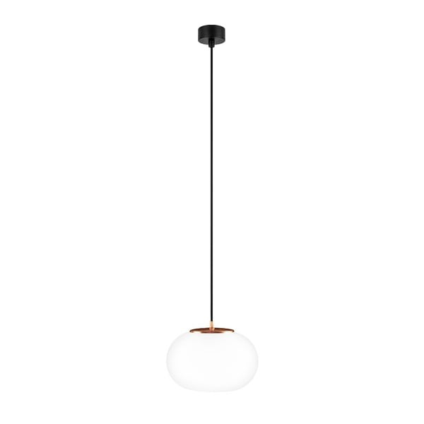 Бяла висяща лампа с черен кабел и детайли в меден цвят Dosei - Sotto Luce