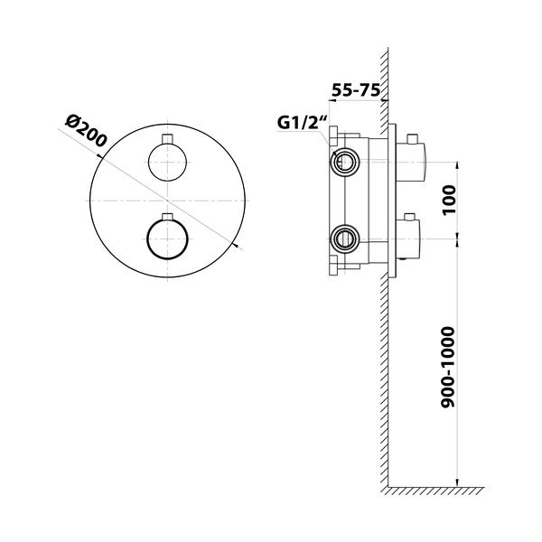 Матово-черна вградена душ батерия (2 изхода) – Sapho-image-2