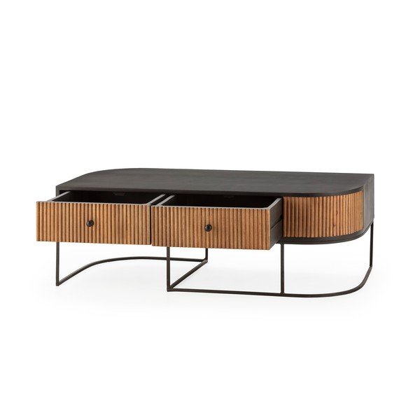 Масичка за кафе от масивно манго в естествен цвят 60x120 cm Curve – MOME-image-4