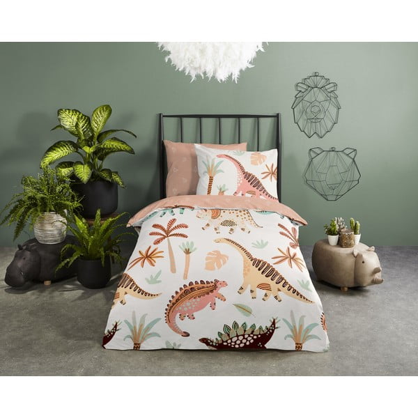 Кафяво-бежово памучно детско спално бельо за детско креватче 100x135 cm Dino – Good Morning-image-1