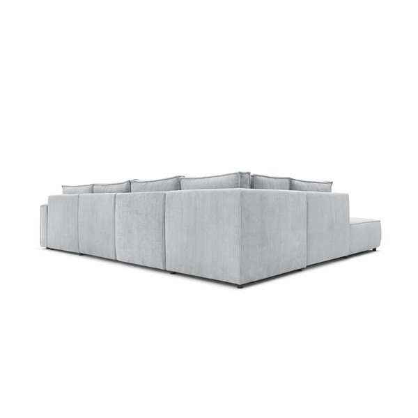 Светлосив велурен U-образен ъглов диван, ляв ъгъл Nihad modular - Bobochic Paris-image-4