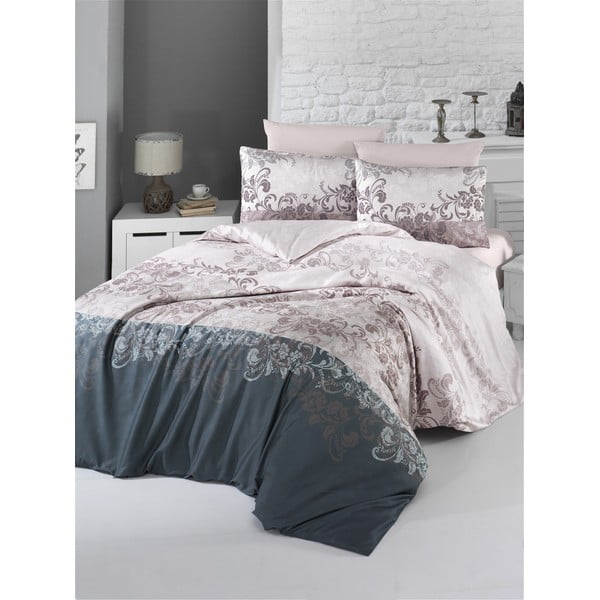 Кафяво памучно спално бельо от сатен за единично легло Victoria , 155x200 cm Rina - Mijolnir