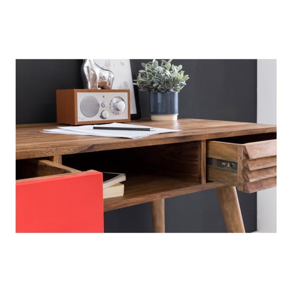 Работно бюро с червено чекмедже, изработено от масивна дървесина от шишам REPA - Skyport-image-3